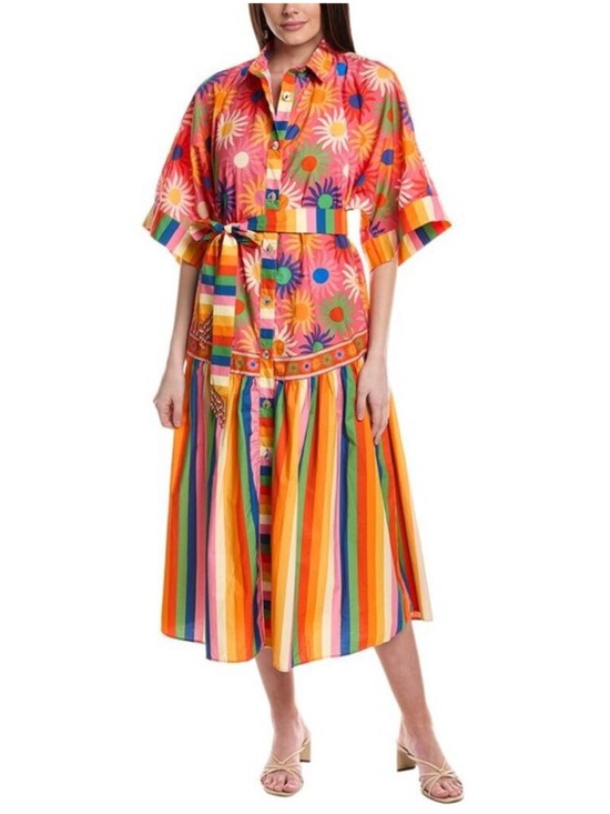 FARM Rio Dresses & Skirts - FARM RIO Graphic Macaws Mixed Midi Dress Orange Missing Belt Size Medium